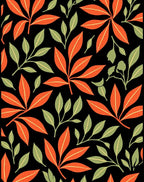Vibrant Orange and Green Leaf Pattern Rug
