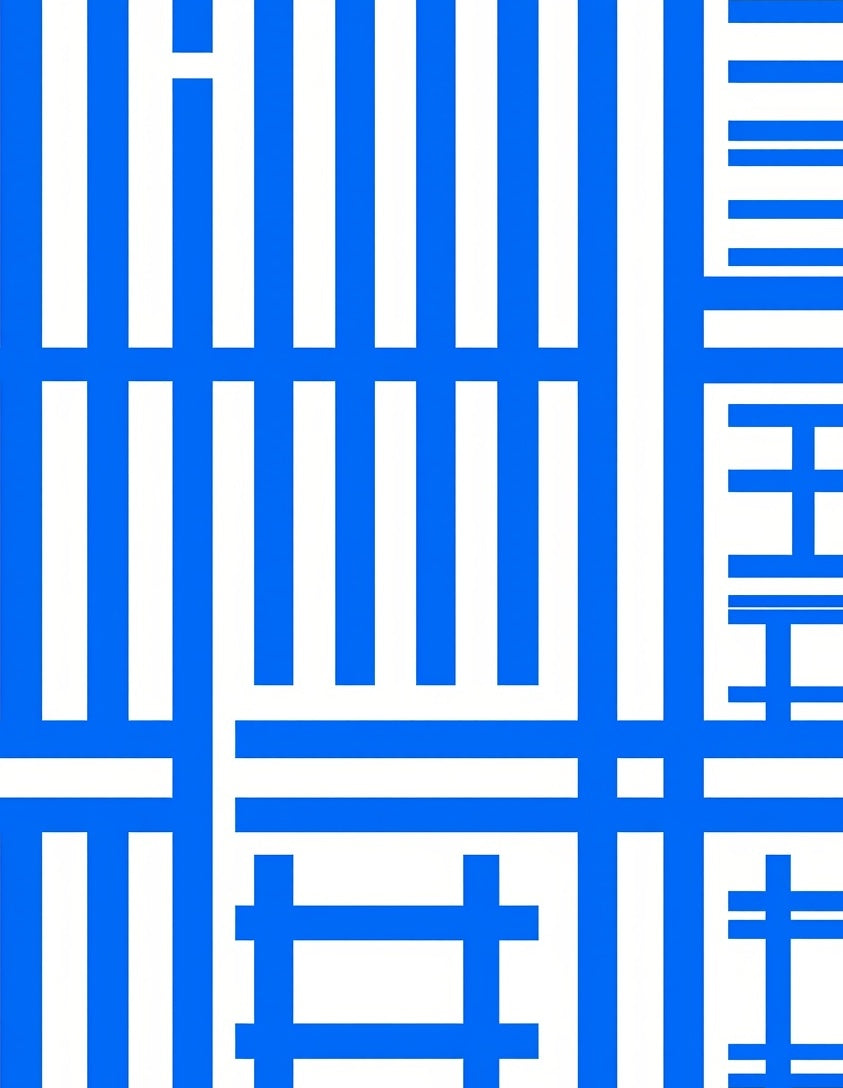 Modern Blue White Geometric Lines Rug