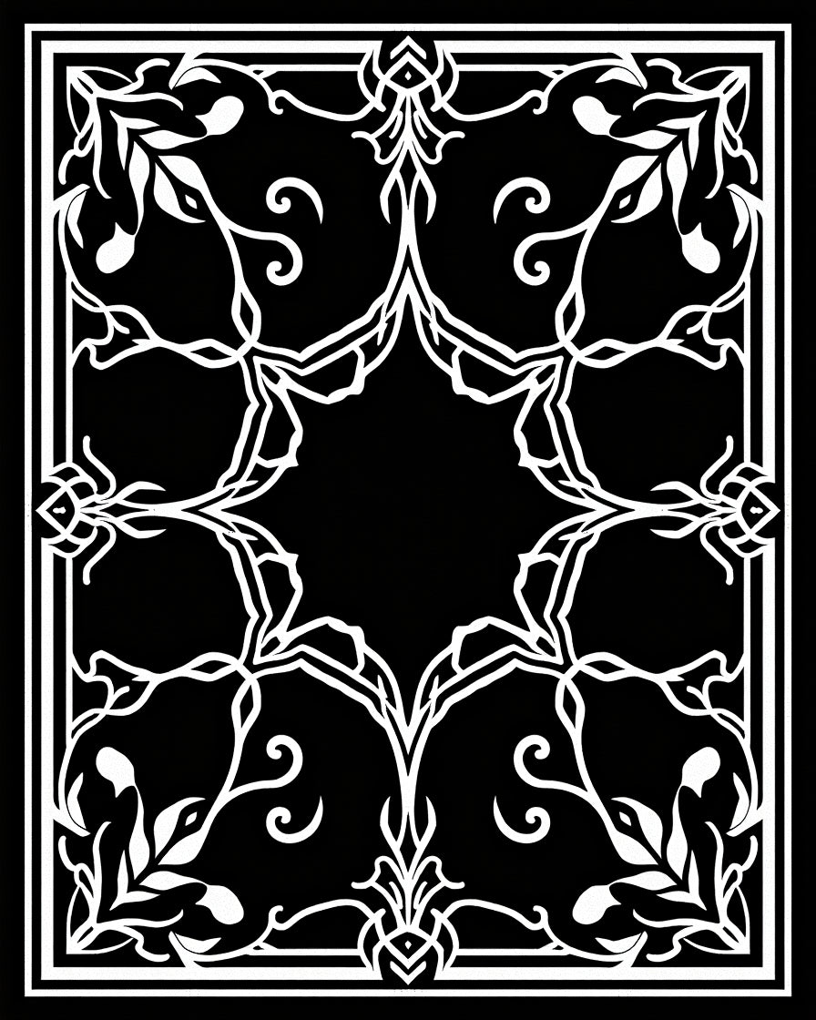 Intricate White Floral Scroll Pattern Rug