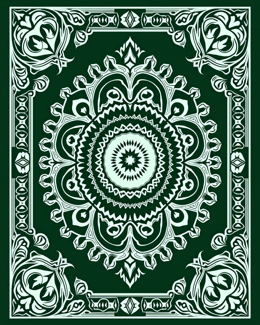 Intricate Emerald Floral Mandala Design Rug