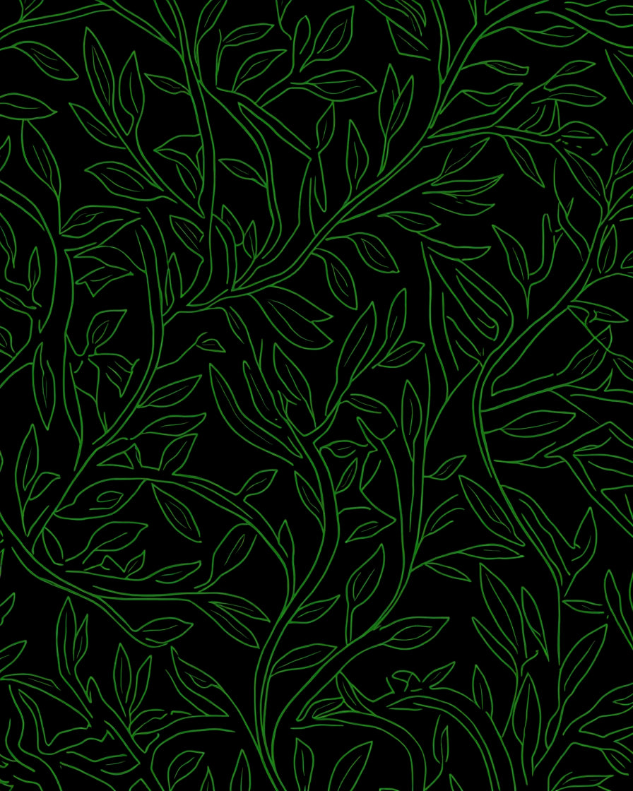 Vibrant Green Leafy Vine Pattern Rug