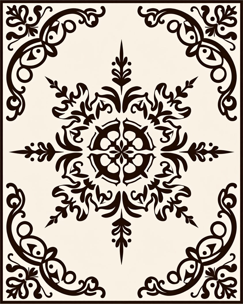 Ornate Scrollwork Baroque Design Rug