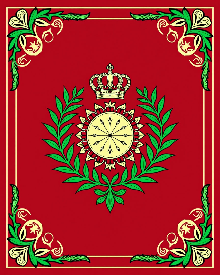 Royal Crown Laurel Leaf Emblem Design Rug