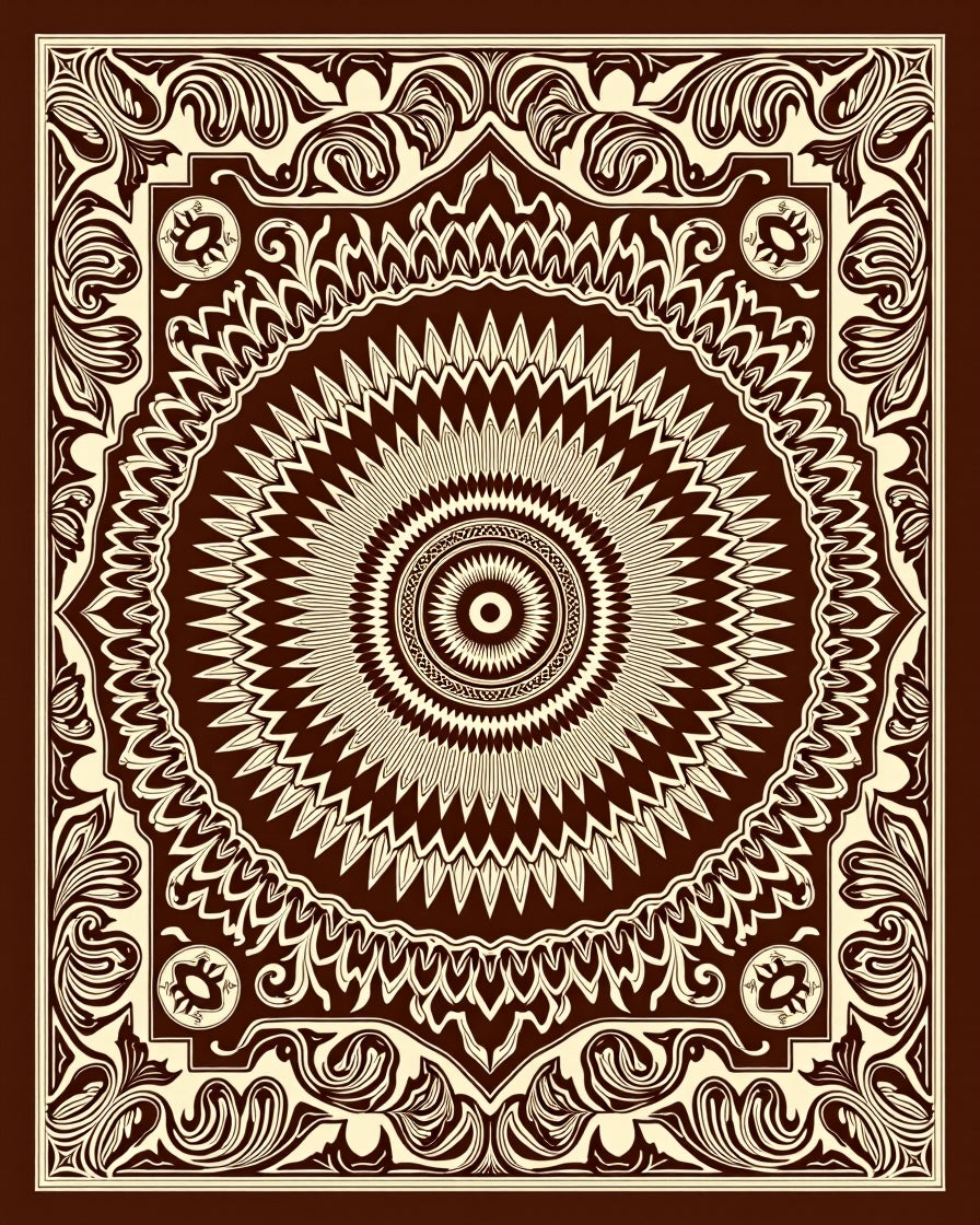Intricate Mandala Floral Scroll Pattern Rug