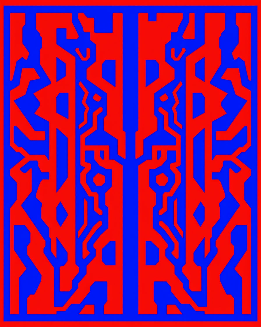 Red Blue Geometric Abstract Design Rug