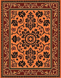 Vibrant Orange Black Floral Border Pattern Rug