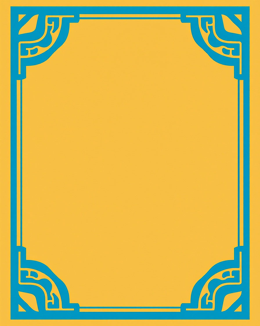 Ornate Yellow Blue Geometric Border Rug