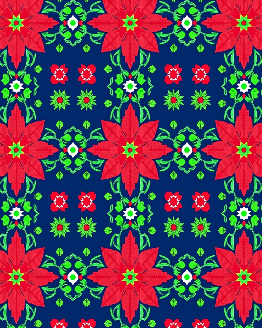 Red Green Floral Patterned Medallion Rug