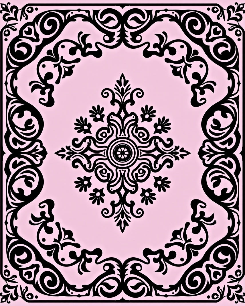 Classic Scrollwork Floral Border Design Rug