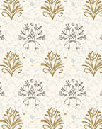 Gold Brown Floral Sketch Pattern Rug