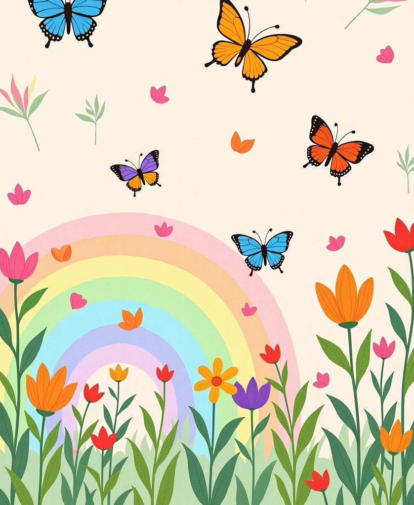 Rainbow Butterfly Floral Garden Rug
