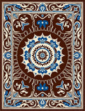 Rich Brown Blue Floral Mandala Design Rug