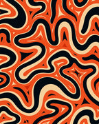 Retro Orange Black Swirls Design Rug