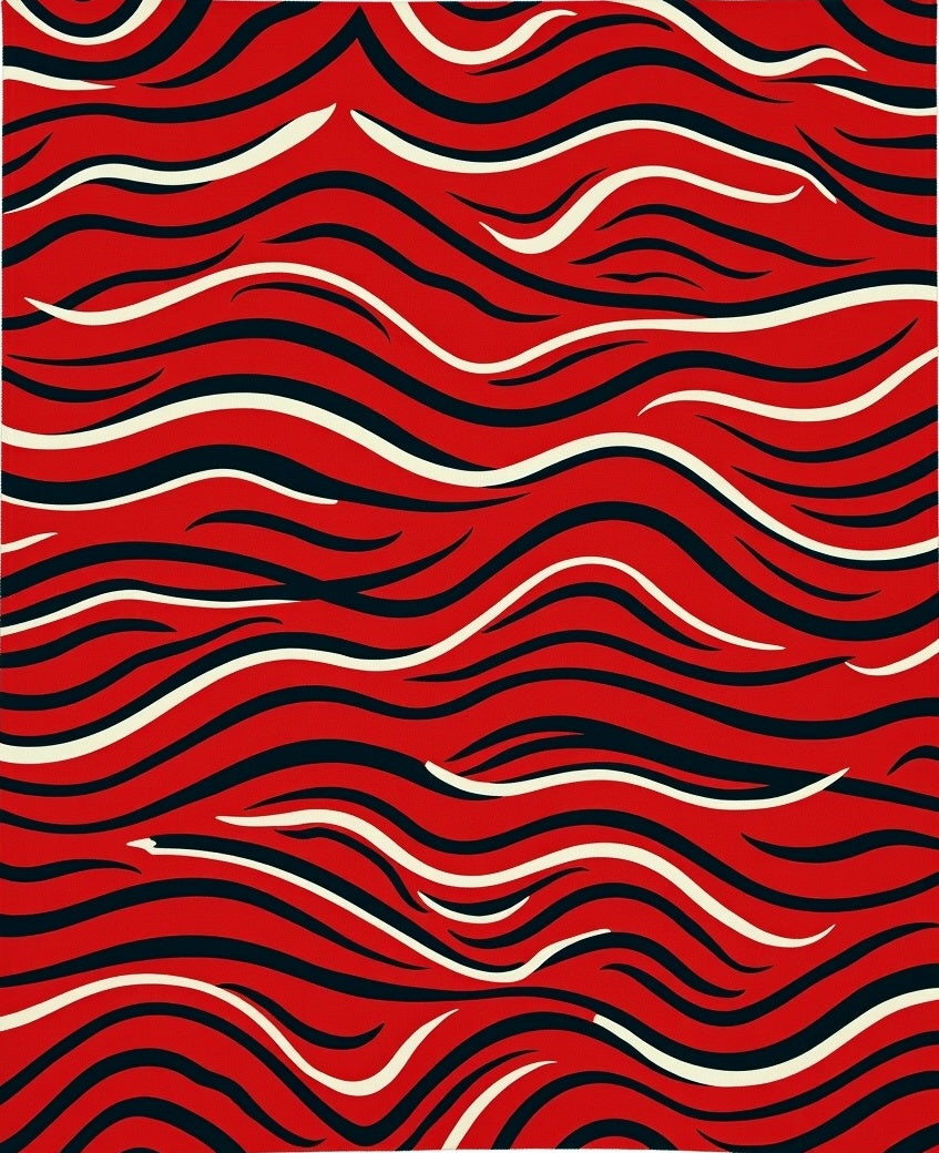 Bold Red and Black Wavy Stripes Rug
