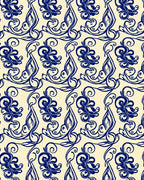 Classic Blue Swirl Botanical Pattern Rug