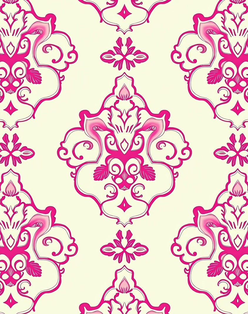 Pink Floral Damask Pattern Rug