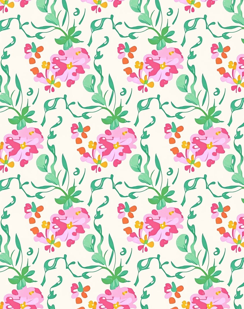 Pink Green Floral Whimsical Pattern Rug