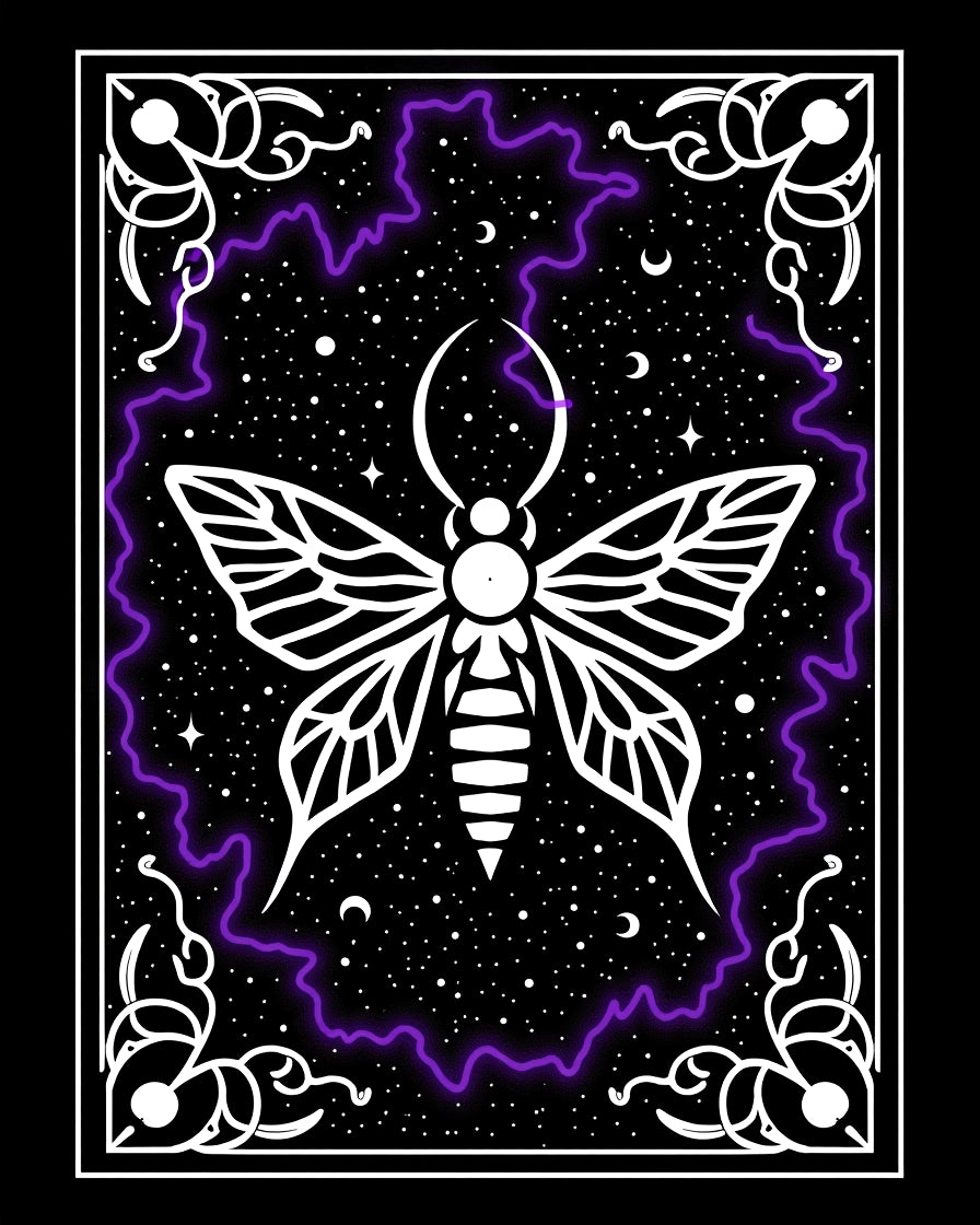Cosmic Moth With Purple Lightning Border Rug