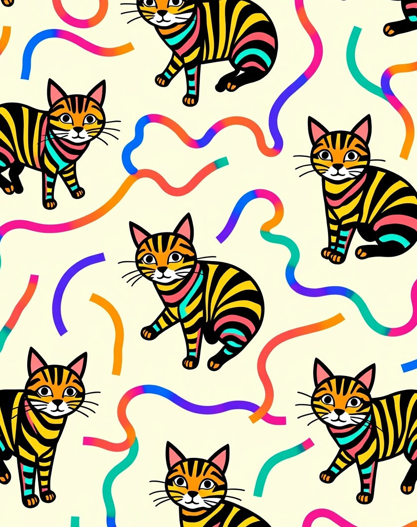 Whimsical Striped Cat Abstract Pattern Rug