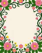 Pink Floral Vine Border Rug