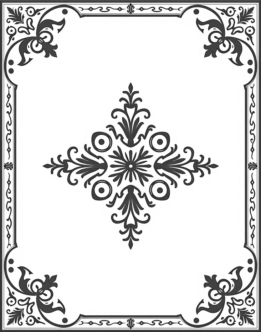 Elegant Scrollwork Floral Border Rug