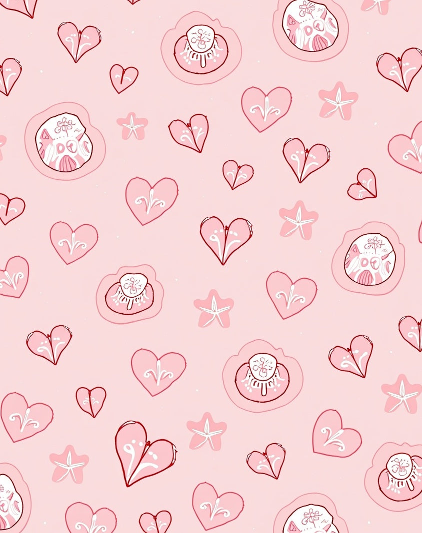 Pink Hearts Star Whimsical Pattern Rug