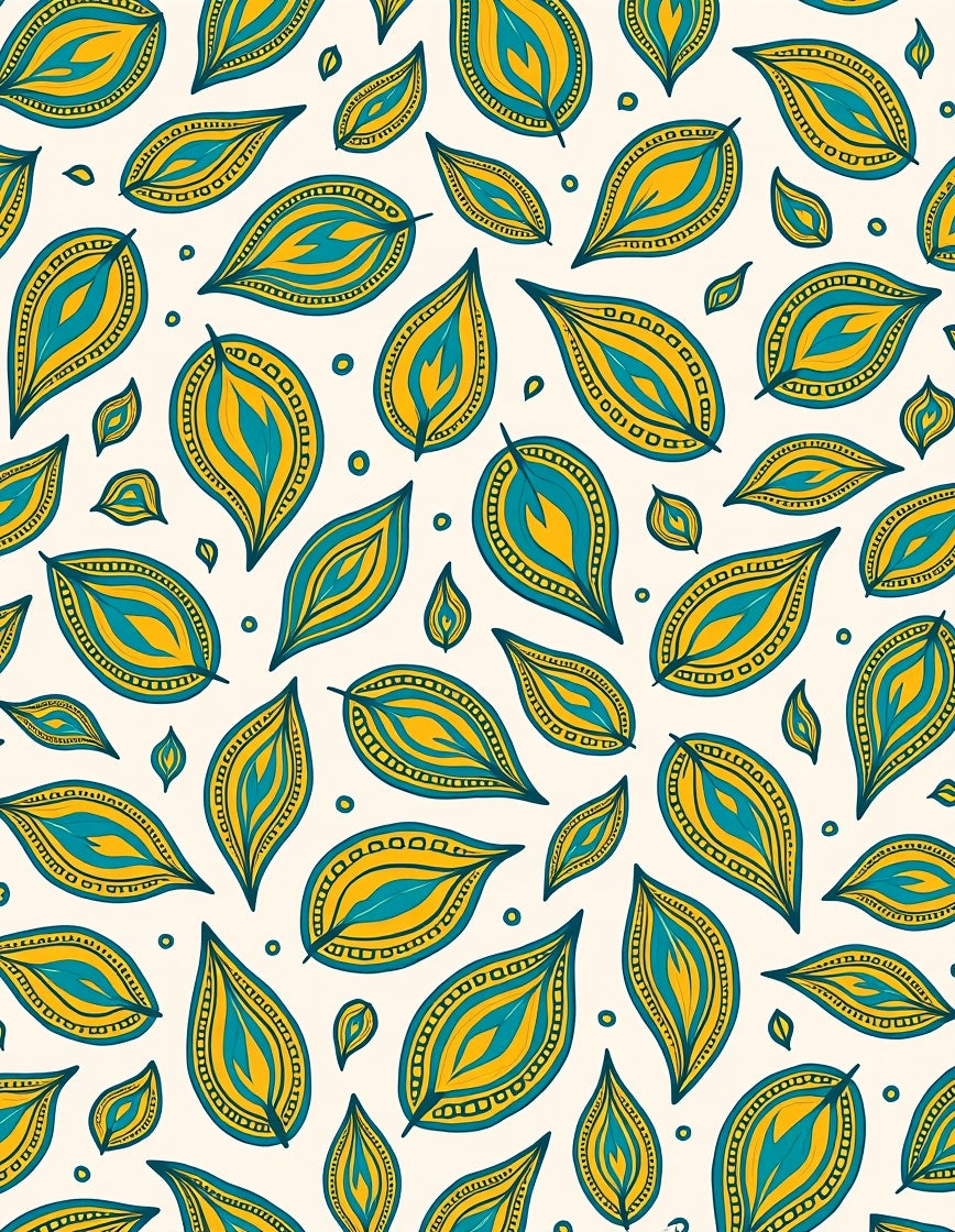 Turquoise Yellow Leaf Pattern Design Rug