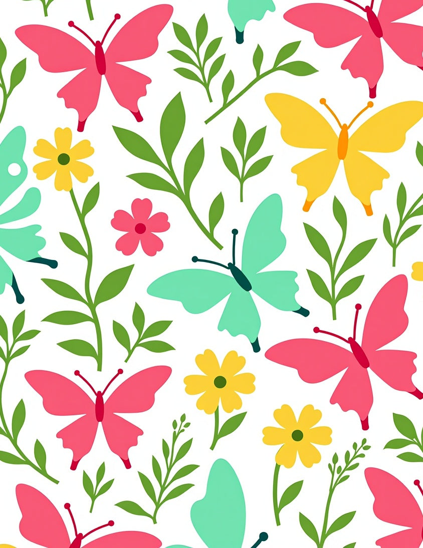 Bright Floral Butterfly Pattern Rug