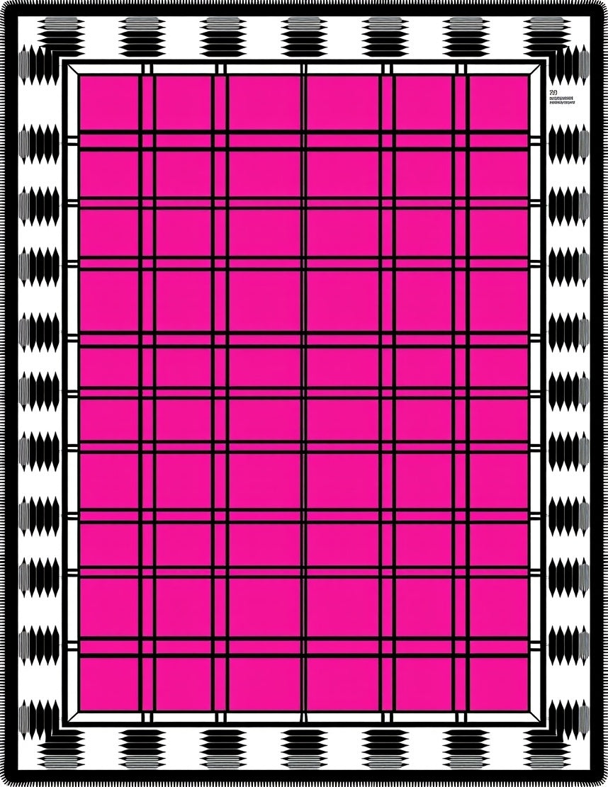Hot Pink Black Plaid Border Rug