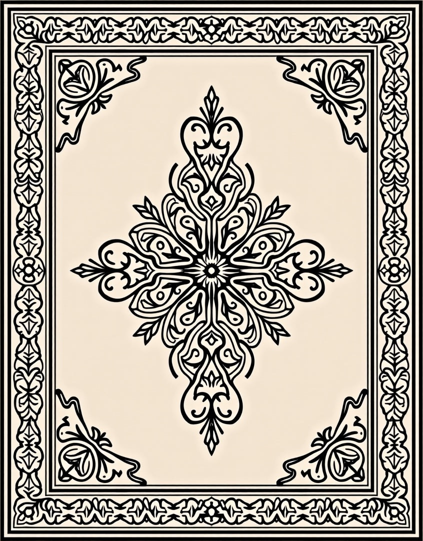 Intricate Floral Outline Pattern Rug