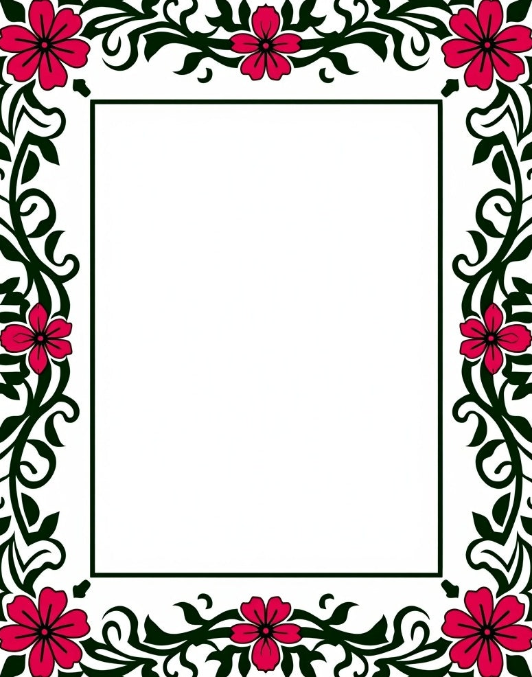 Vibrant Floral Vine Border Rug