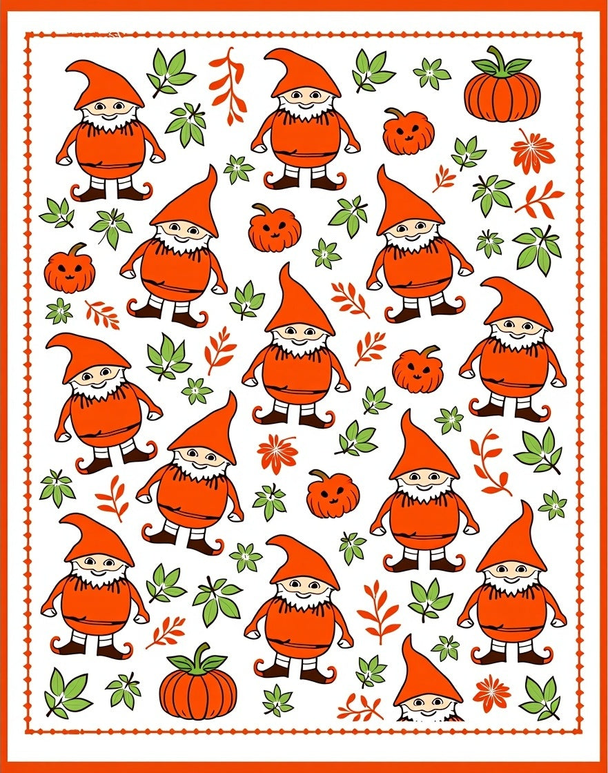 Orange Gnomes With Pumpkins And Leaves Rug