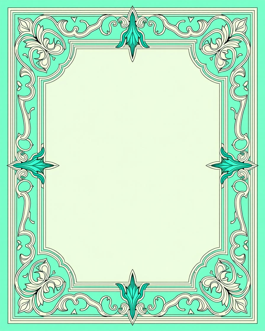Elegant Teal Cream Scroll Pattern Rug