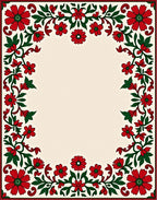 Red Floral Swirls Leaves Design Rug
