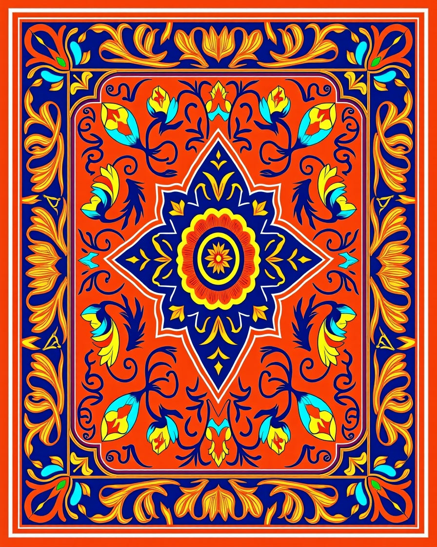 Vibrant Floral Medallion Pattern Design Rug