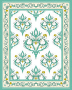 Elegant Teal Floral Scroll Border Rug