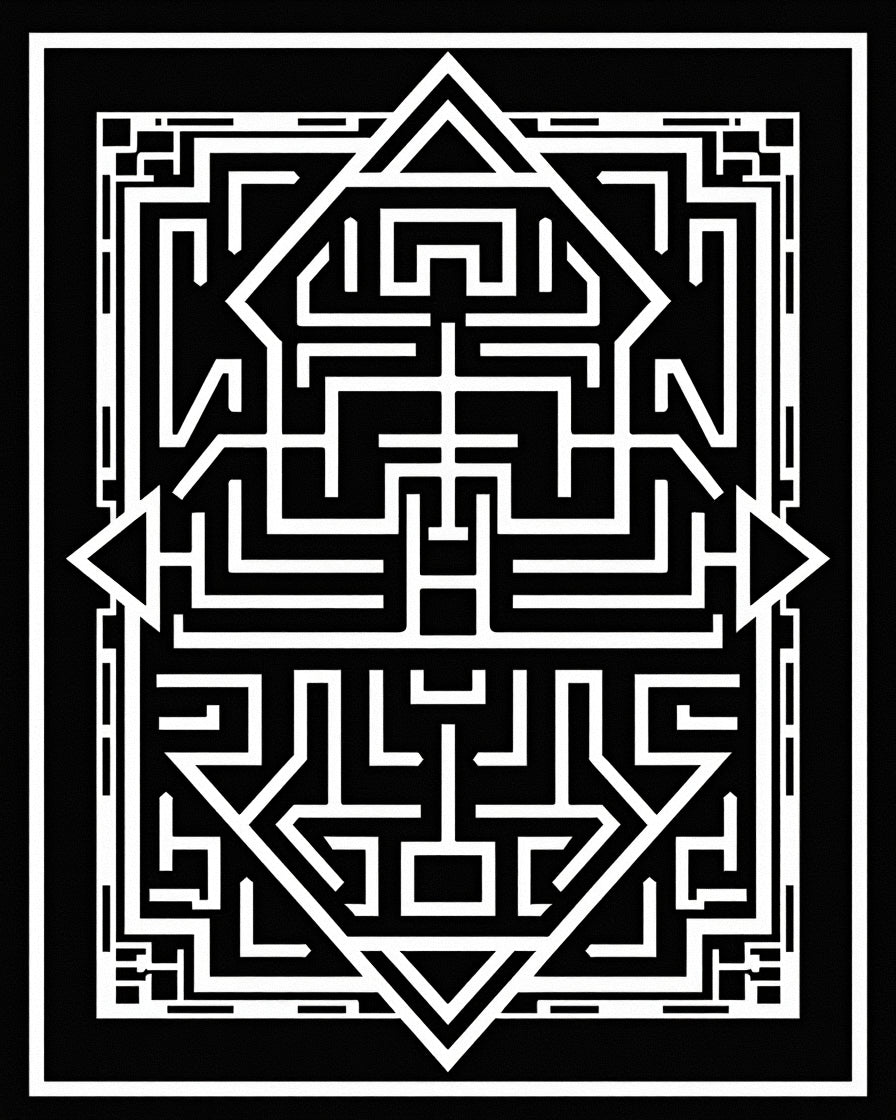 Black White Maze Geometric Design Rug