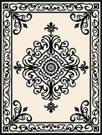 Classic Black White Floral Frame Rug