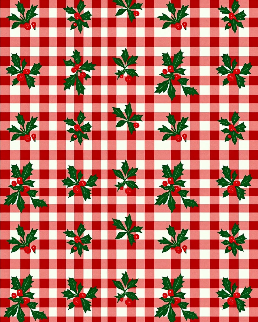 Red White Holly Berry Gingham Rug