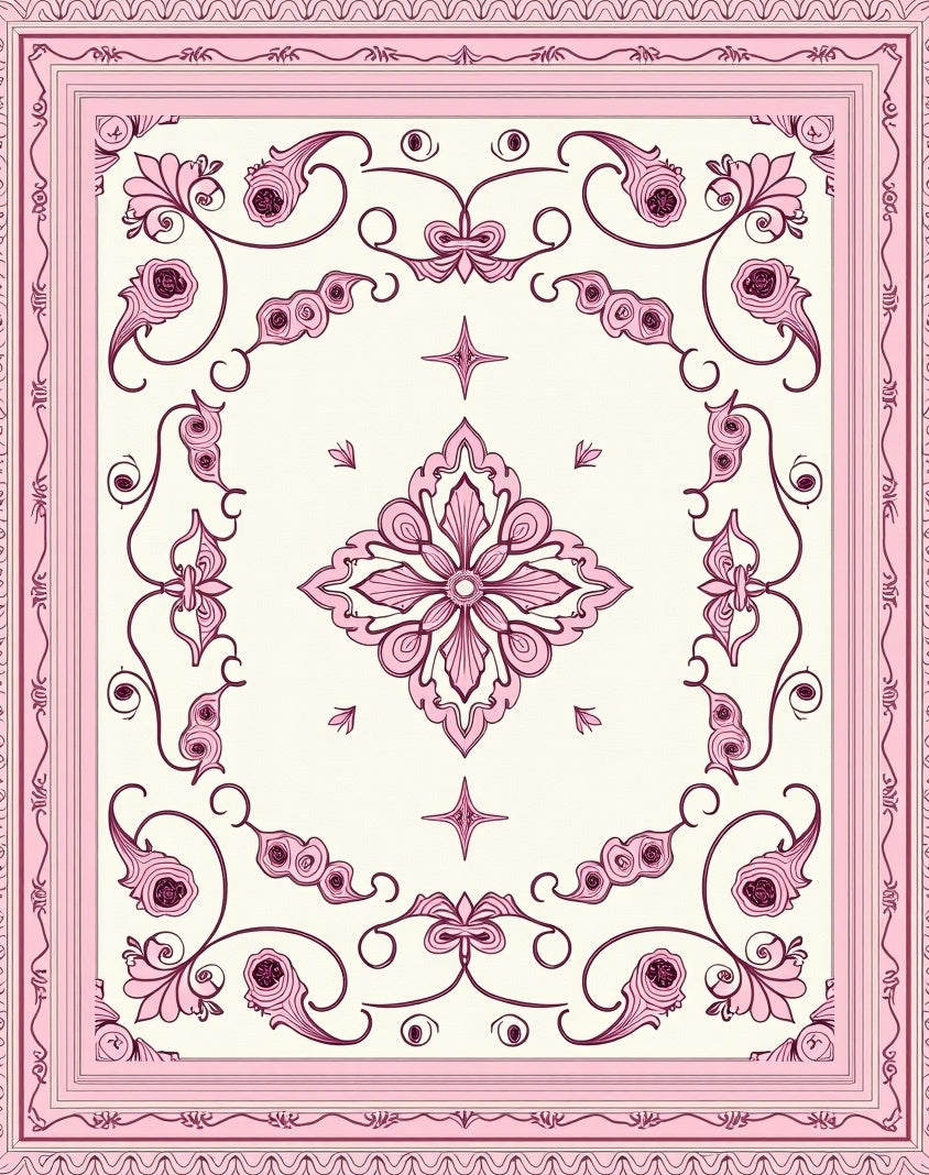 Pink Floral Swirls Borders Rug