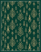 Deep Green Gold Leaf Pattern Rug