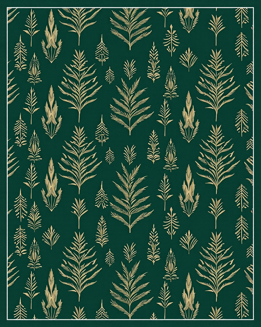 Deep Green Gold Leaf Pattern Rug