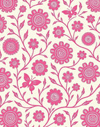 Whimsical Pink Floral Butterfly Pattern Rug