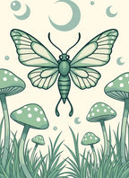 Magical Moth and Mushroom Garden Art Rug