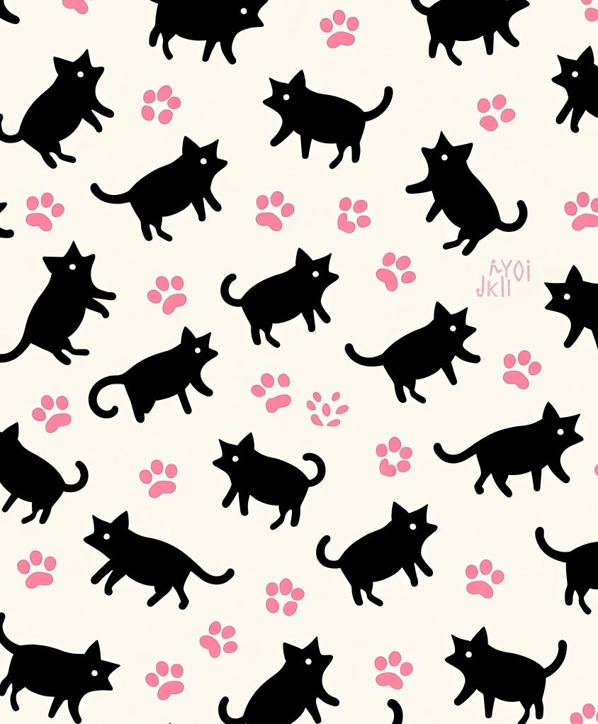 Playful Black Cats Paw Prints Pattern Rug