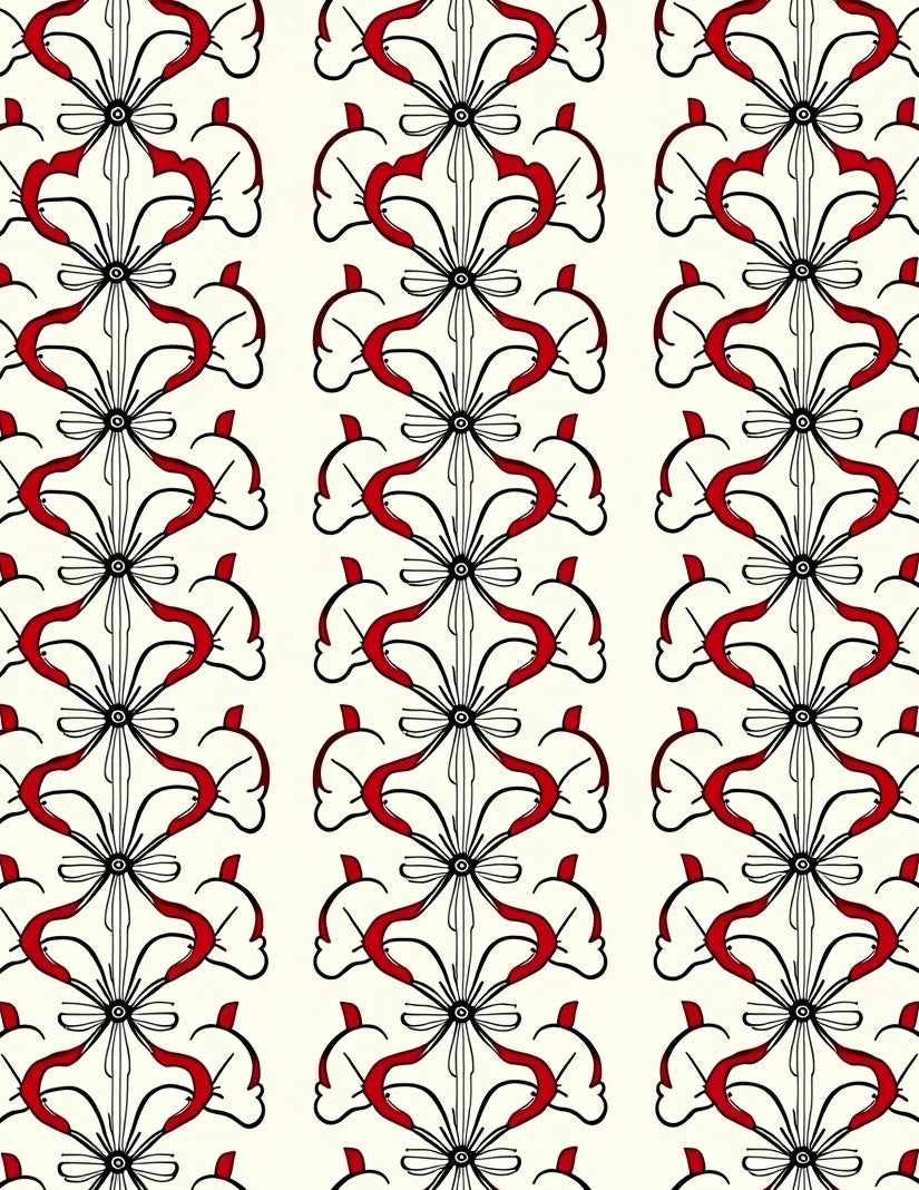Art Nouveau Red Swirl Floral Pattern Rug