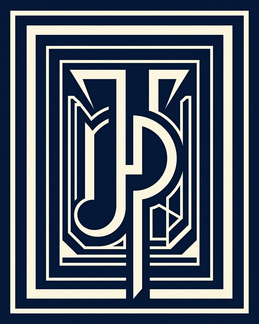 Deep Blue Geometric Art Deco Design Rug