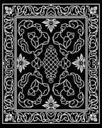 Black White Intricate Floral Scroll Rug