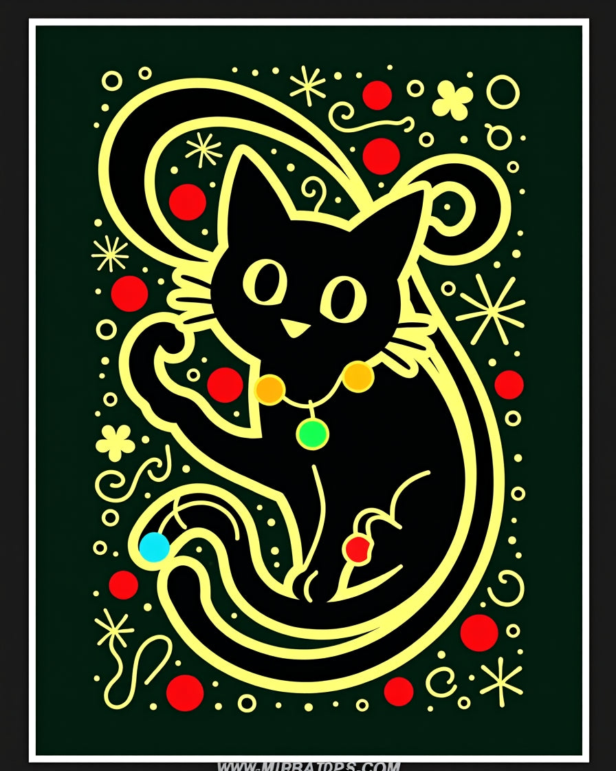 Whimsical Black Cat Red Dot Pattern Rug