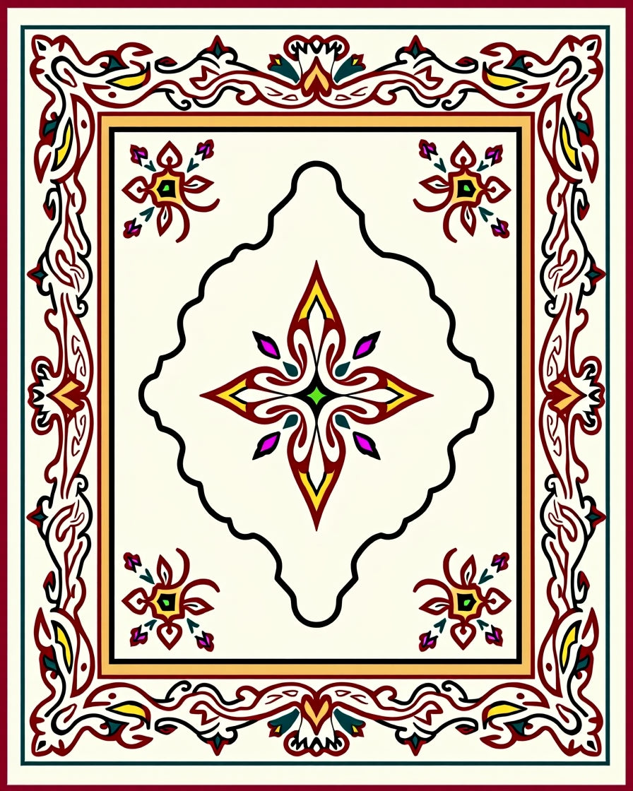 Ornate Floral Medallion Border Design Rug